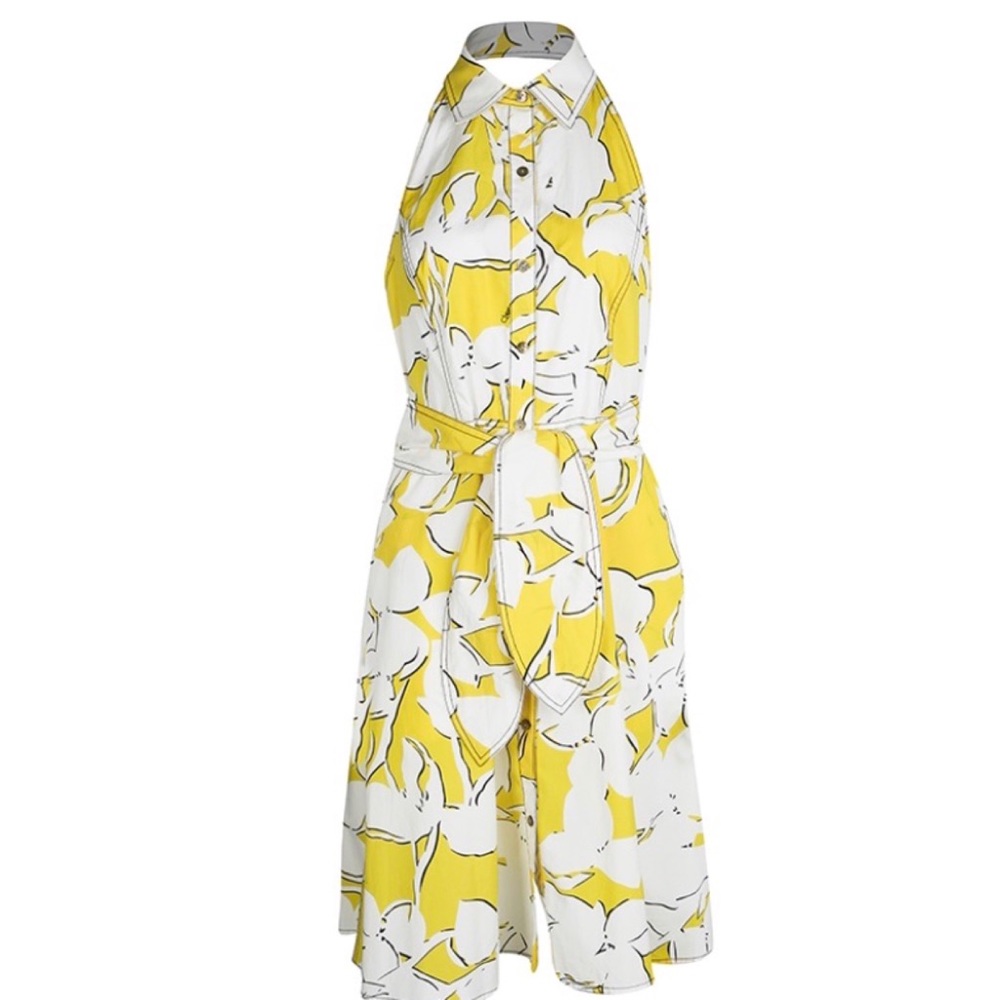 DIane Von Furstenberg Yellow Floral Print Halter Dress 12